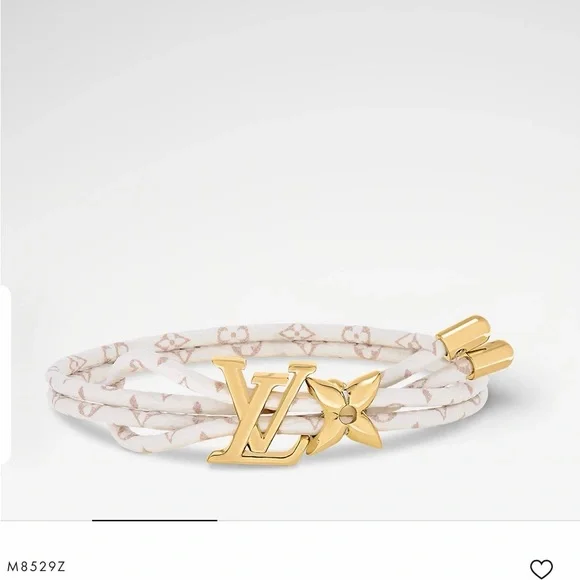 Louis Vuitton Cream Leather Double-Wrap Bracelet with Gold LV Charm - Picture 6 of 6